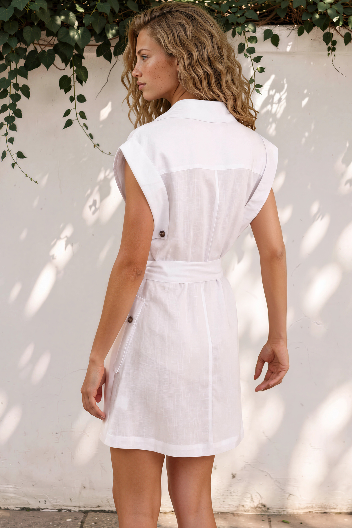 Model wearing Jackson Mini Dress in White from Salty Crush