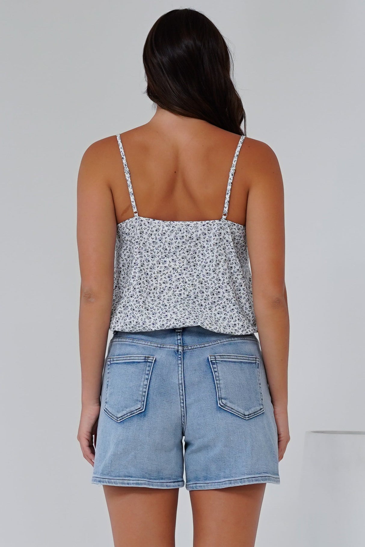 Jade Crop Top - V-Neck Button Down Pull Tie Waist Crop in Marie Print