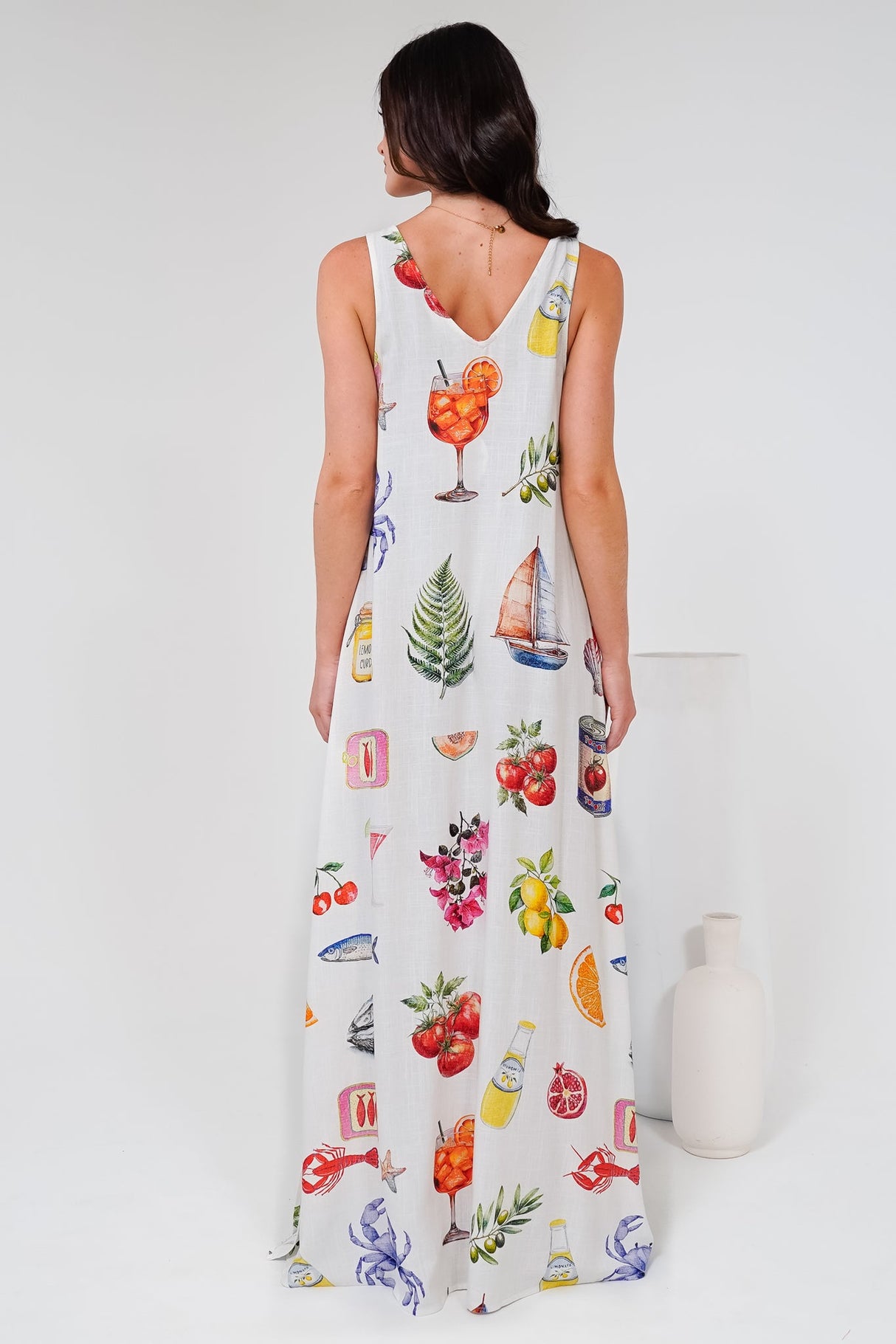 Janeen Maxi Dress - A-Line Sleeveless Dress with Side Splits in Paradisa Print