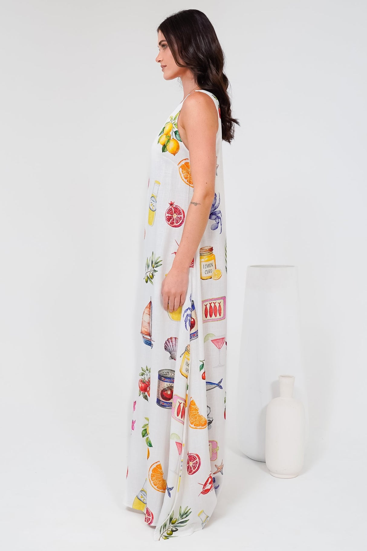 Janeen Maxi Dress - A-Line Sleeveless Dress with Side Splits in Paradisa Print