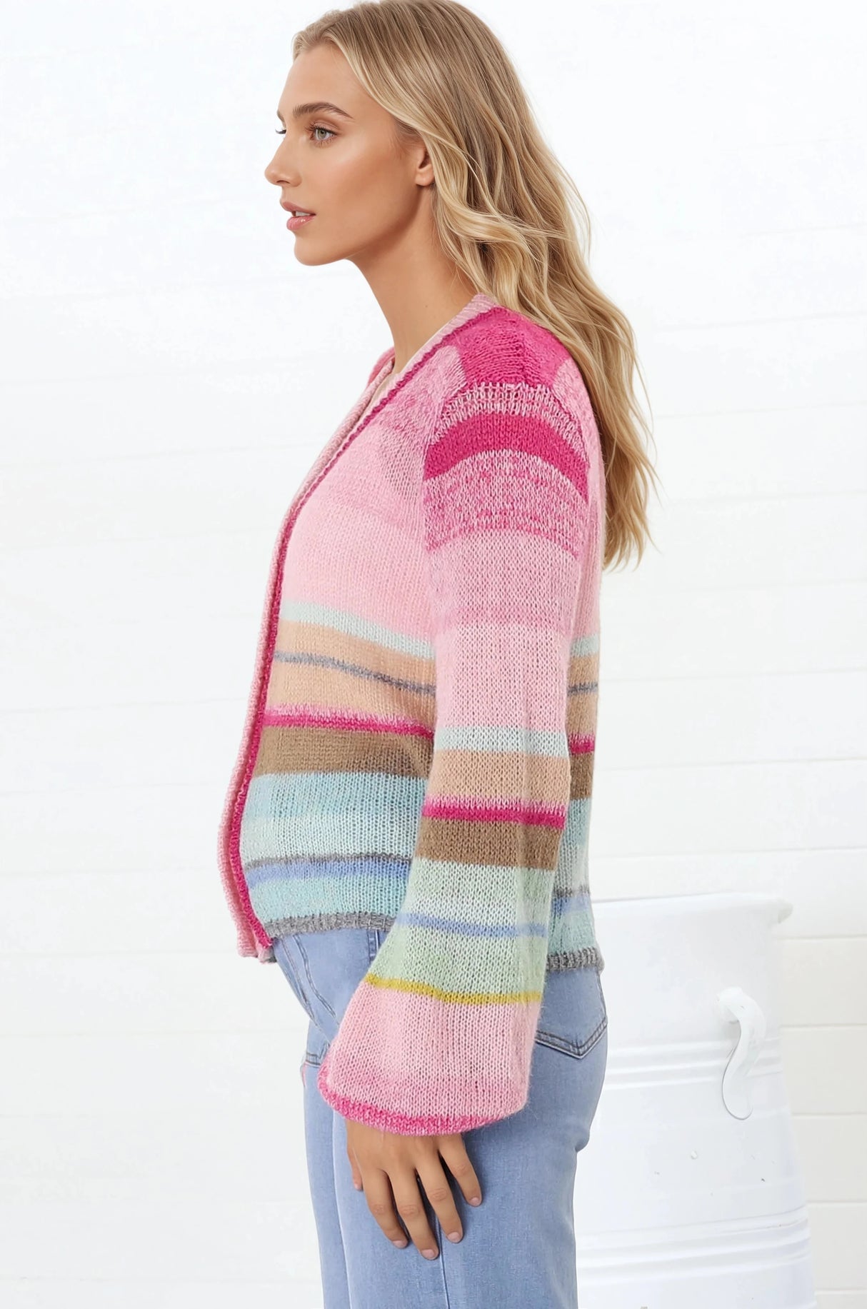 Janice Cardigan - V Neck Buttoned Cardigan in Fushia