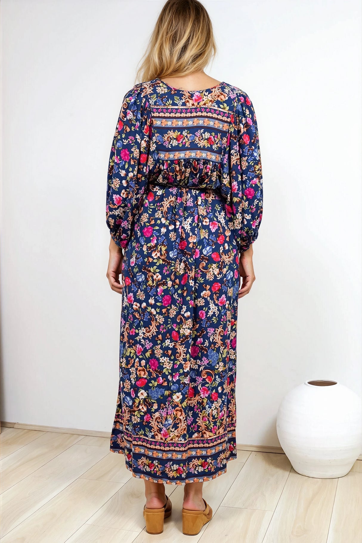 Jayla Midi Dress - Button Down Dress with Belt in Elyce Print