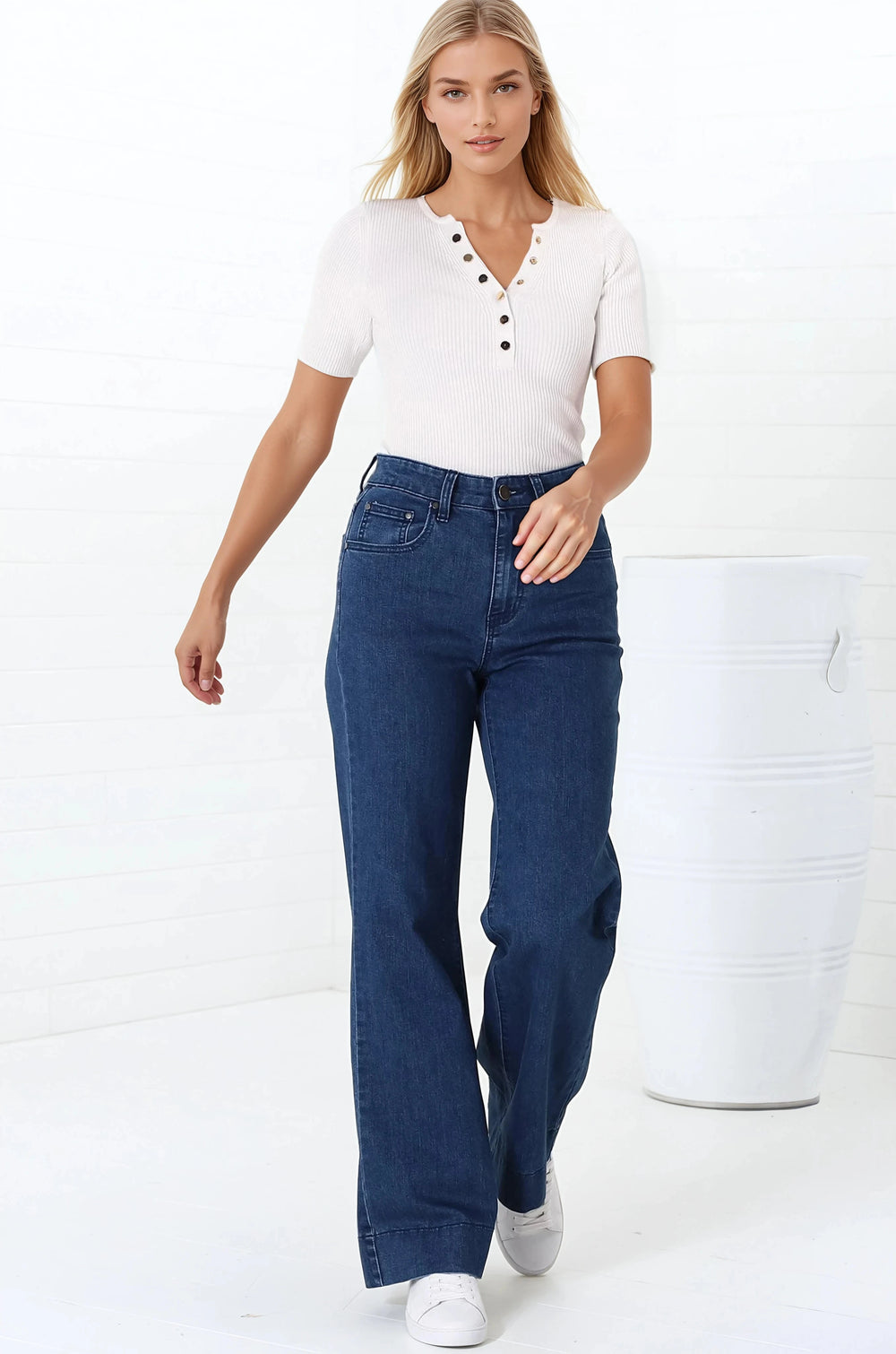 Jesse Jeans - High Waisted Wide Leg Jeans in Dark Denim