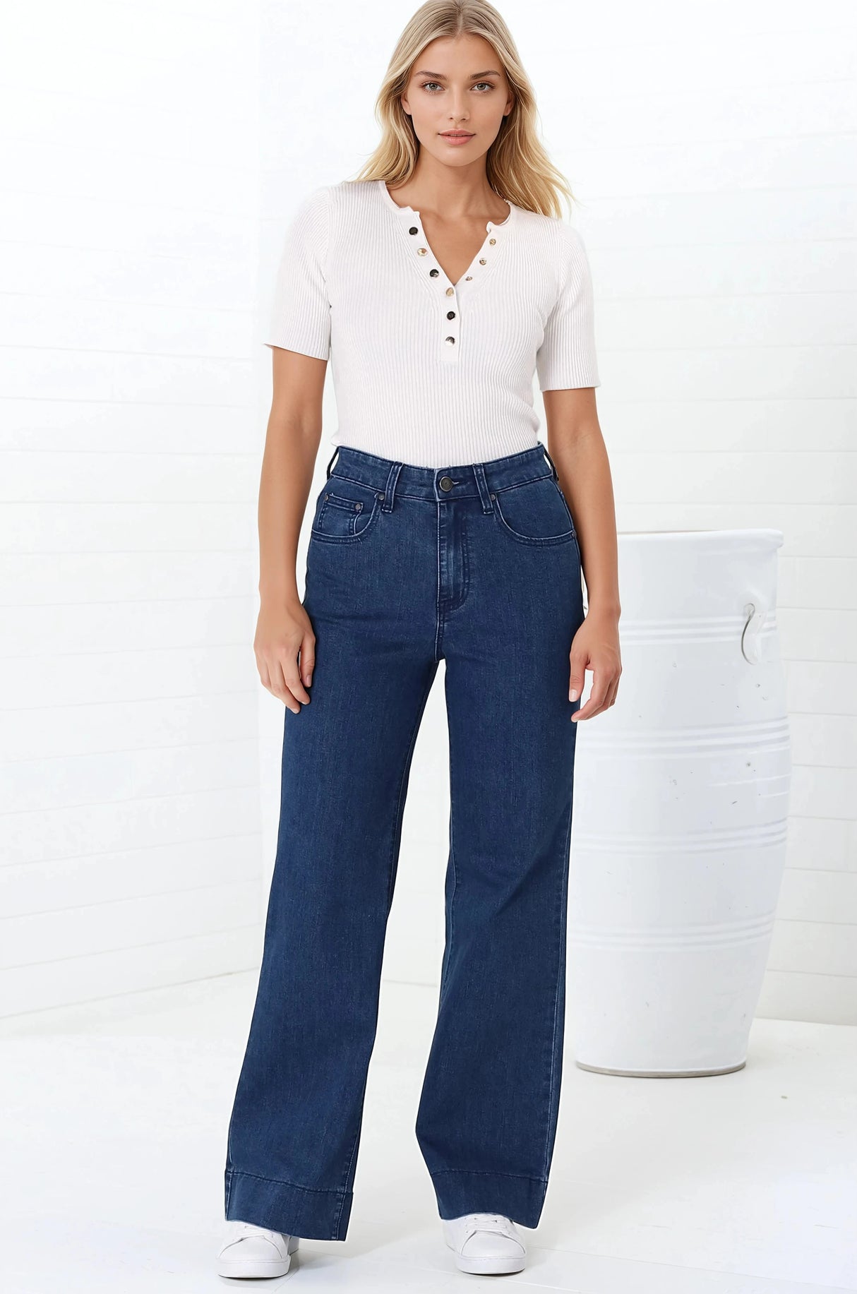 Jesse Jeans - High Waisted Wide Leg Jeans in Dark Denim