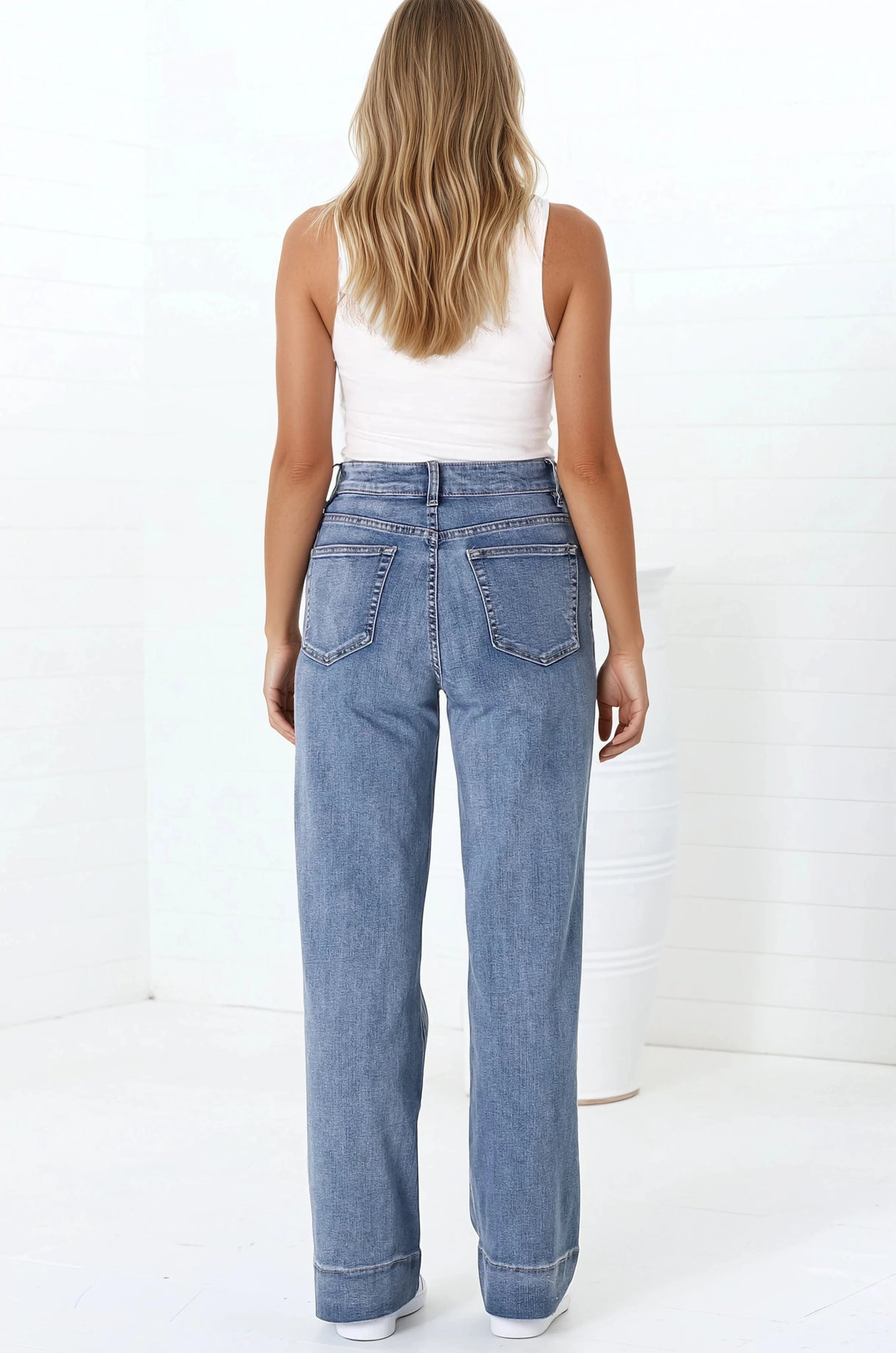 Jesse Jeans - High Waisted Wide Leg Jeans in Medium Wash Denim