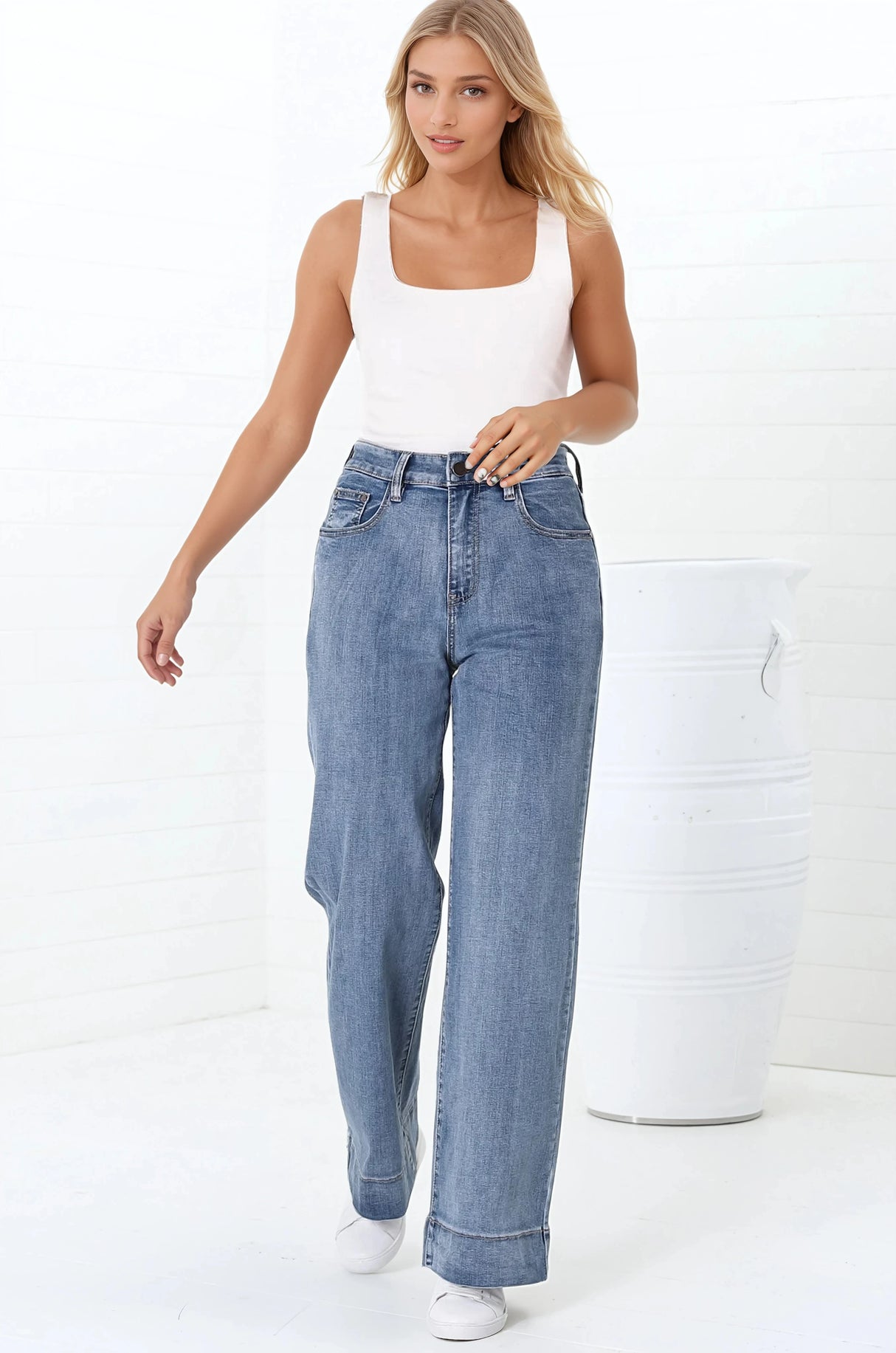 Jesse Jeans - High Waisted Wide Leg Jeans in Medium Wash Denim
