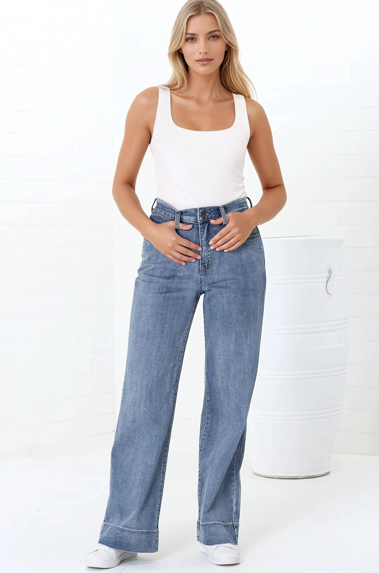 Jesse Jeans - High Waisted Wide Leg Jeans in Medium Wash Denim