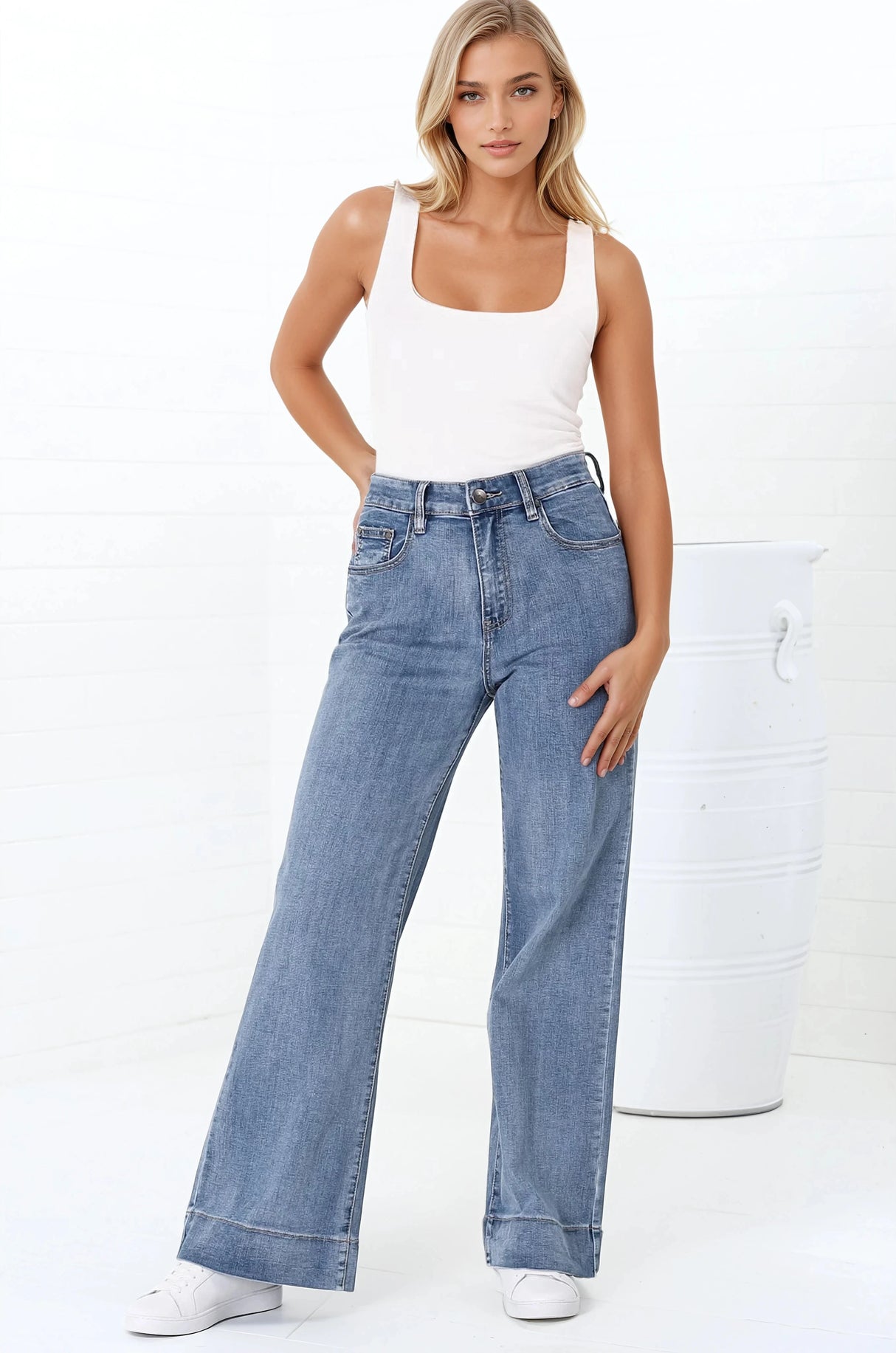 Jesse Jeans - High Waisted Wide Leg Jeans in Medium Wash Denim