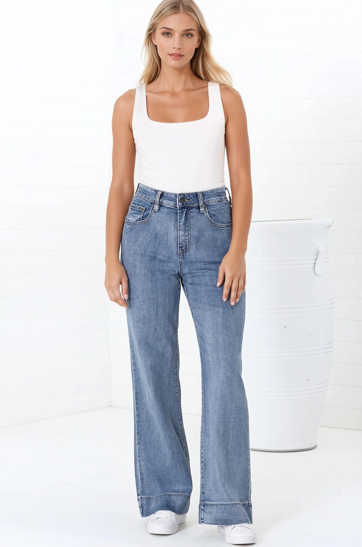 Jesse Jeans - High Waisted Wide Leg Jeans in Medium Wash Denim