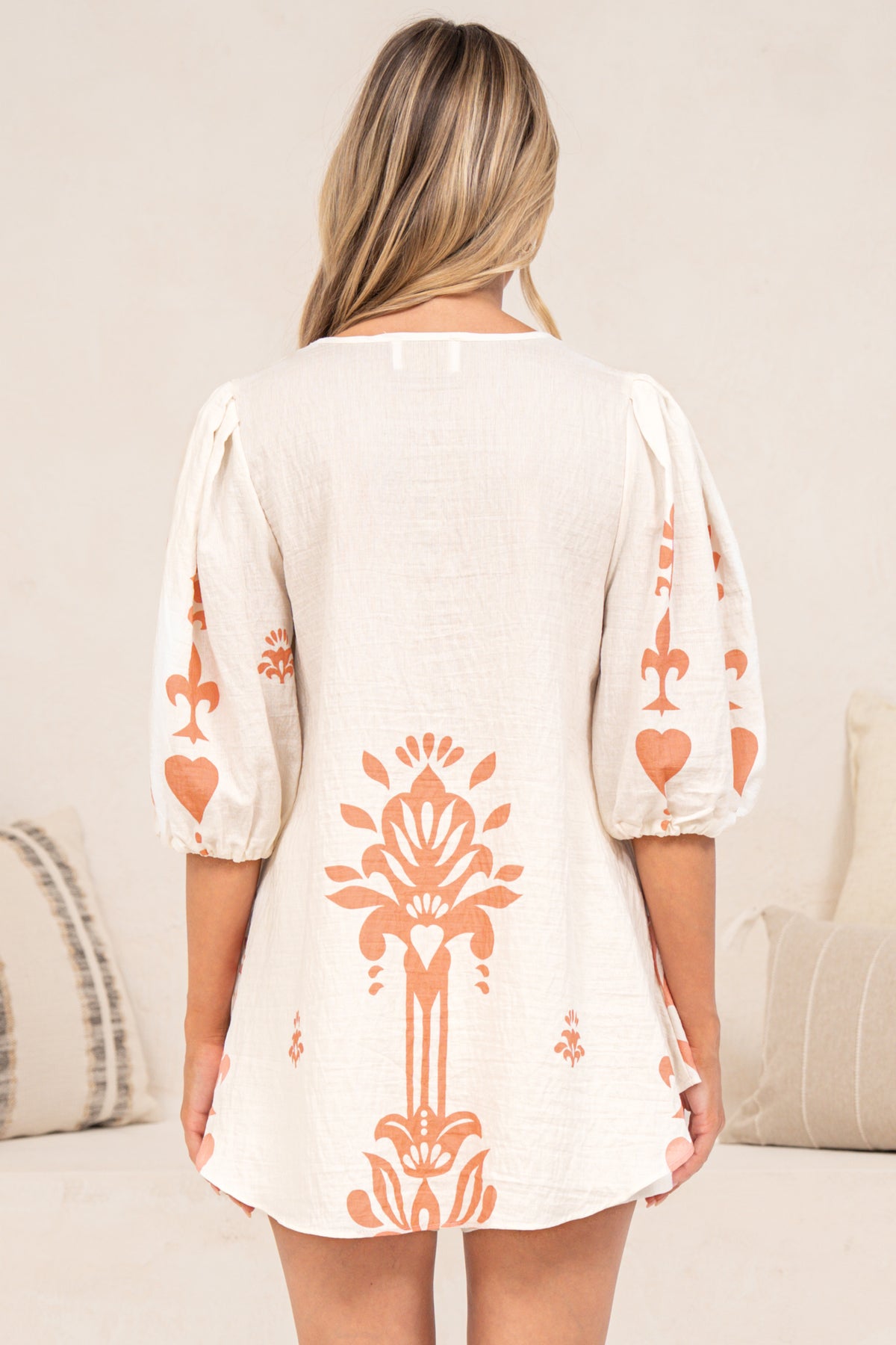 Joan Blouse - Tie-front Button Down Blouse with Balloon Sleeves in Serenoa Print