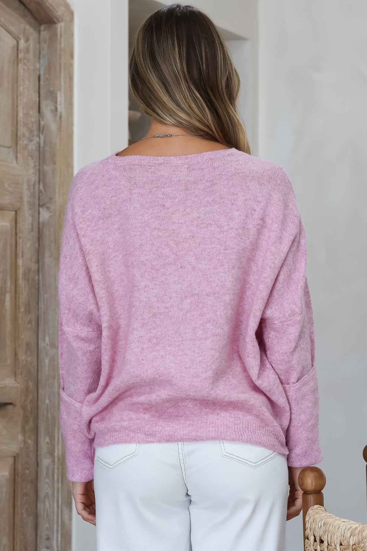 Joanne Knit Top - Crew Neckline Bat Wing Long Sleeve Top in Boysenberry