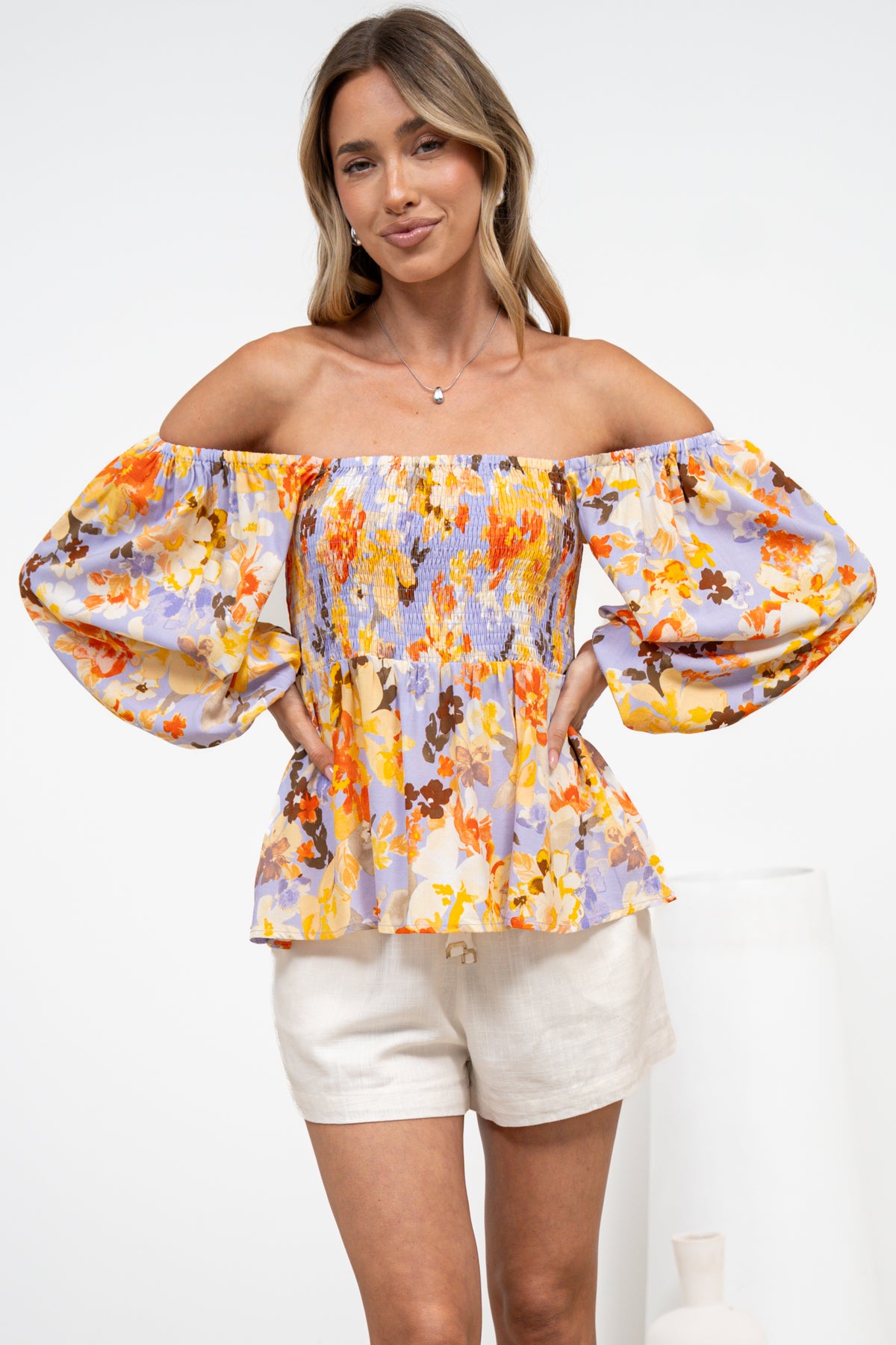 Jones Top - On or Off Shoulder Pull Over Top in Lavandine Print