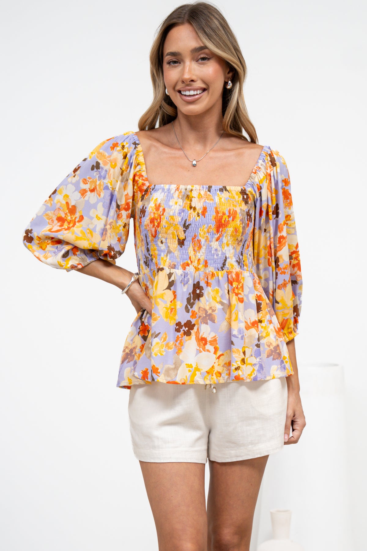 Jones Top - On or Off Shoulder Pull Over Top in Lavandine Print