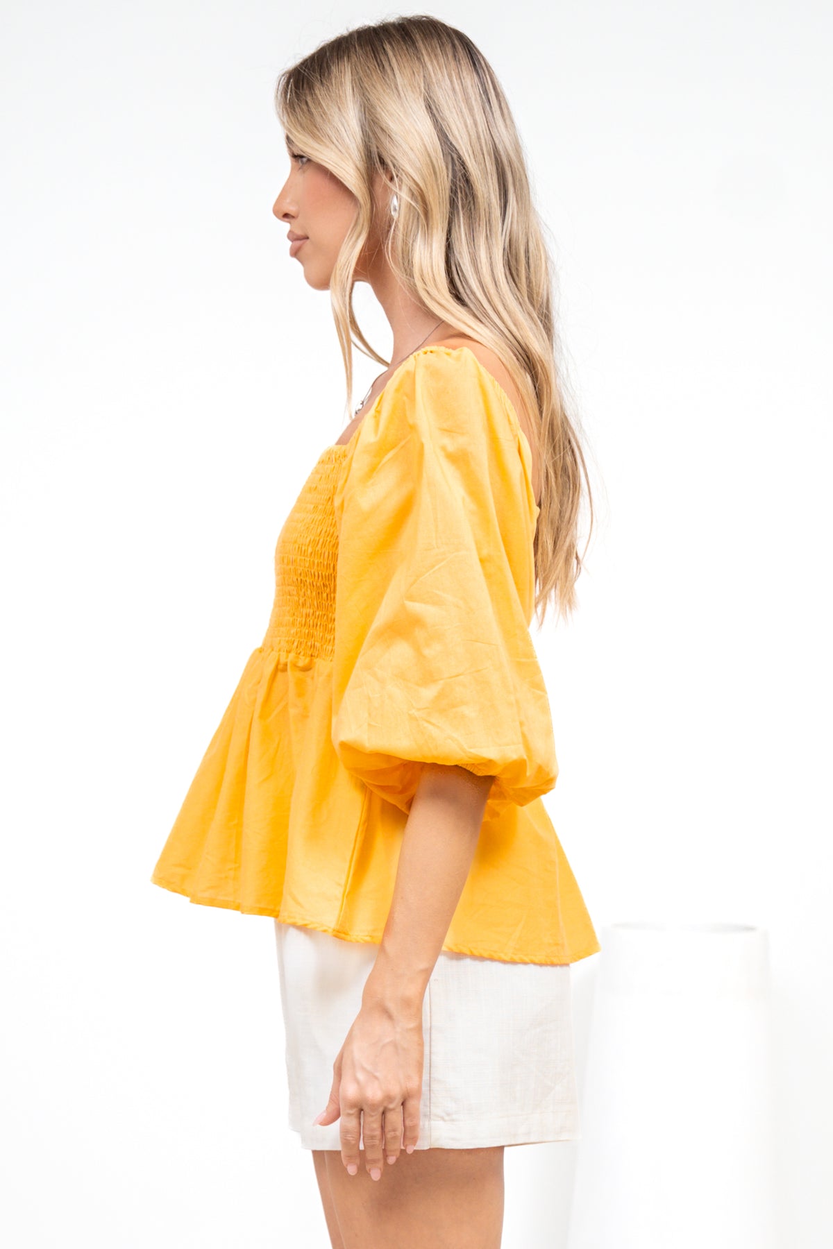 Jones Top - On or Off Shoulder Pull Over Top in Yellow