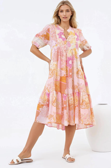 Justine Midi Dress - Bermuda Collar Pull Over Dress with Rara Print