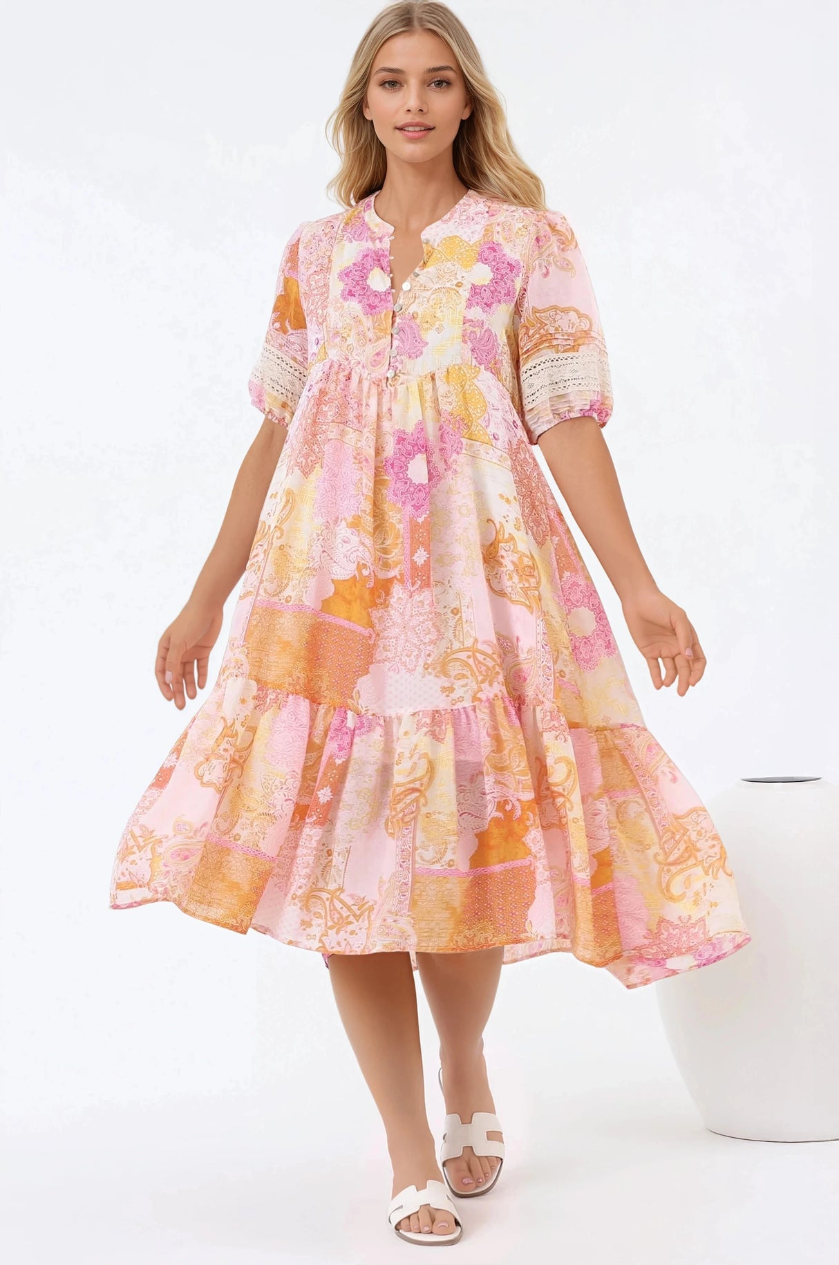 Justine Midi Dress - Bermuda Collar Pull Over Dress with Rara Print