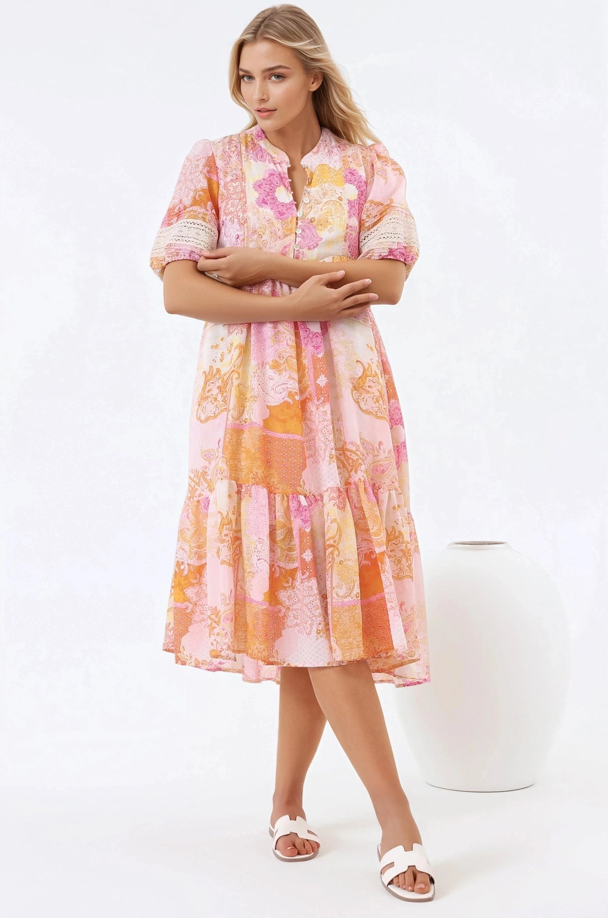 Justine Midi Dress - Bermuda Collar Pull Over Dress with Rara Print