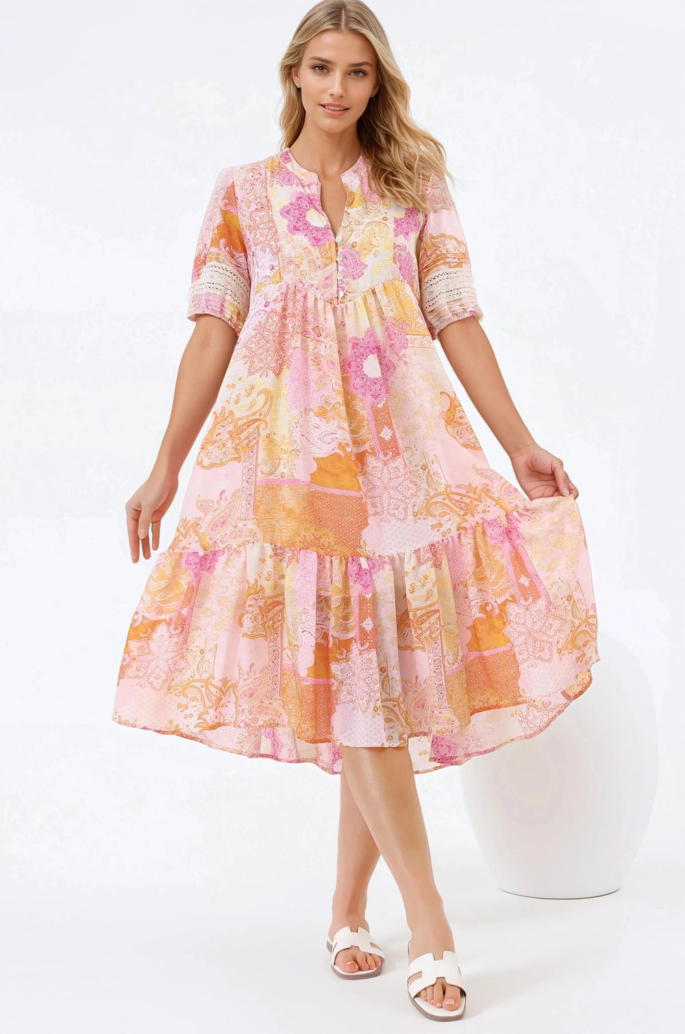 Justine Midi Dress - Bermuda Collar Pull Over Dress with Rara Print