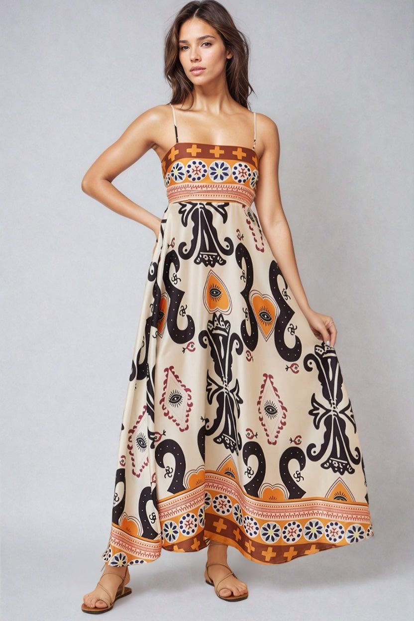 Bonita Maxi Dress - Spaghetti Strap Sun Dress in Belrae Print