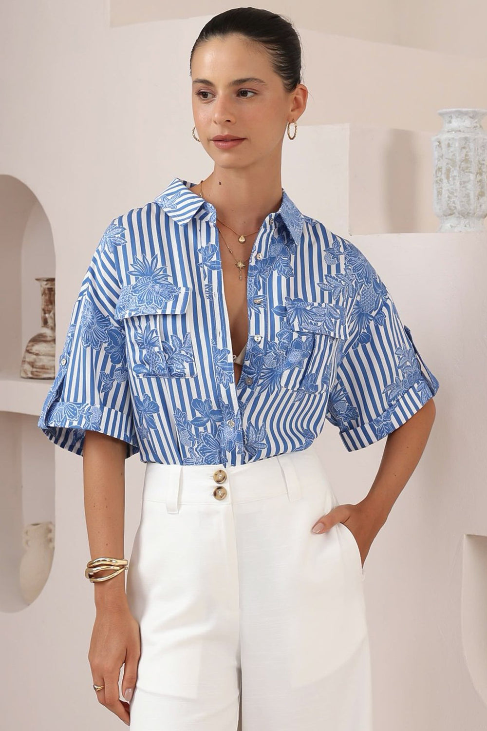 Kade Shirt - Collared Button Down with Pockets in Keller Print