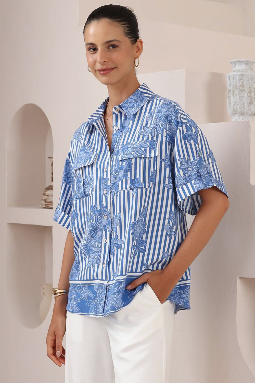 Kade Shirt - Collared Button Down with Pockets in Keller Print