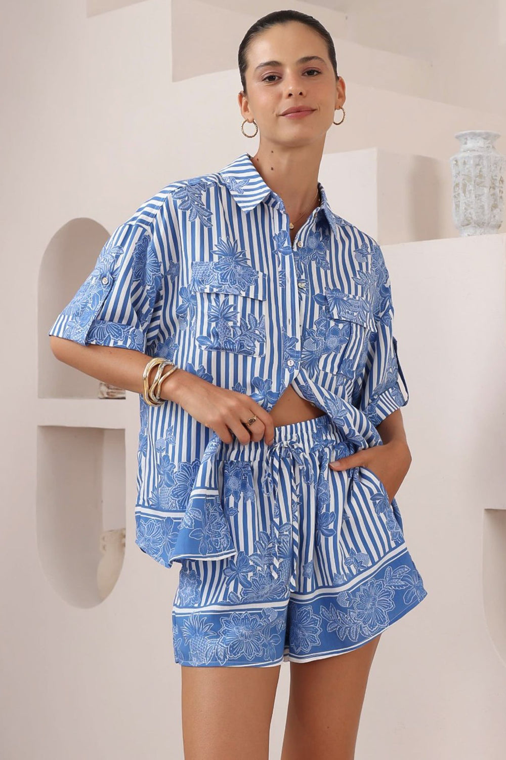Kade Shirt - Collared Button Down with Pockets in Keller Print