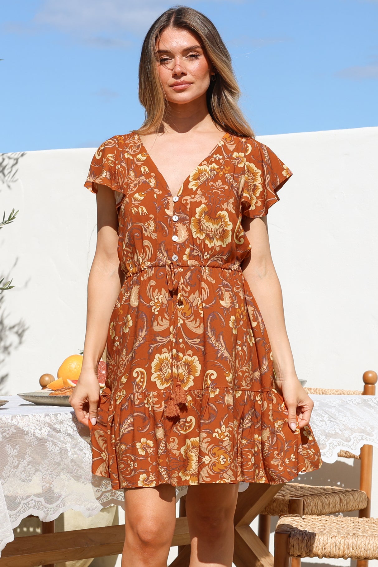 Kailin Mini Dress - Cap Sleeve A Line Dress in Leelou Print