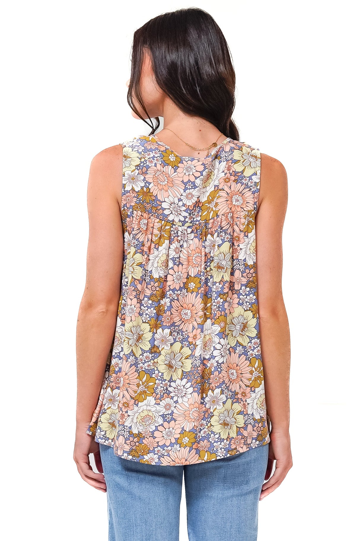 Kalari Top - Sleeveless Mandarin Collar with Tassel & Bells Neck Tie in Avianna Print