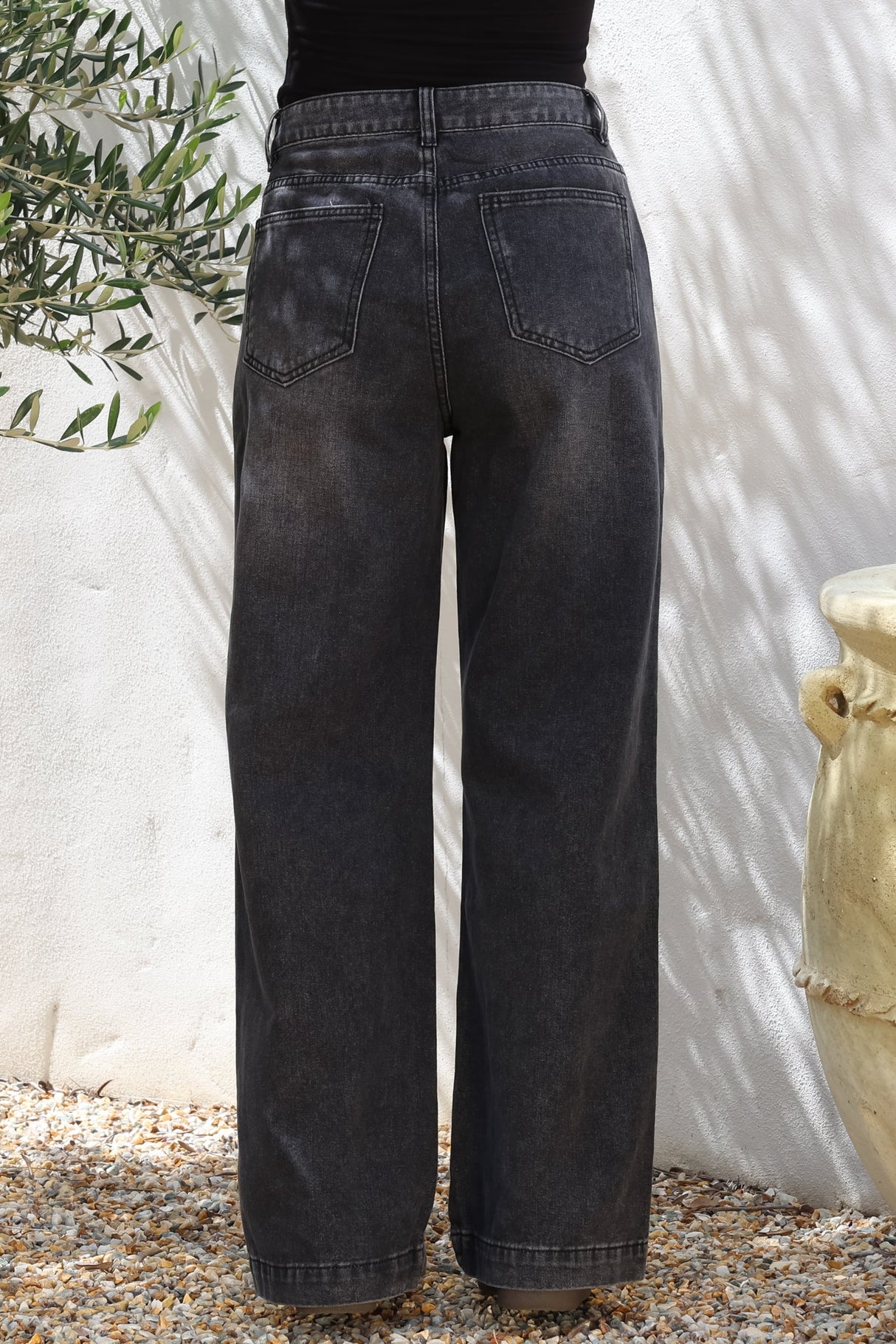 Kash Jeans - Relaxed Mid Rise Mum Jeans in Black Acid Wash