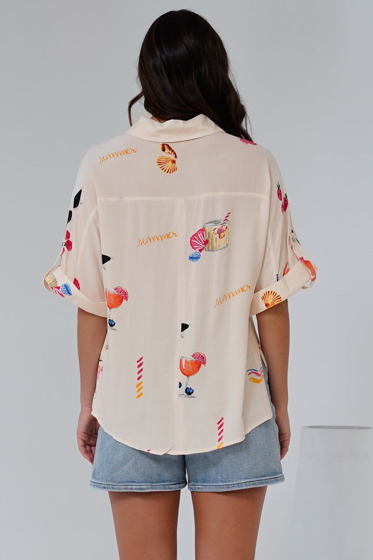 Kawai Shirt - Collared Button Down Shirt with Short Sleeves in Seasons Print