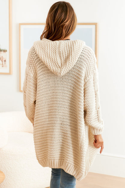 Cinnamon Knit - Hooded Chuncky Cable Knit Cardigan in Ivory