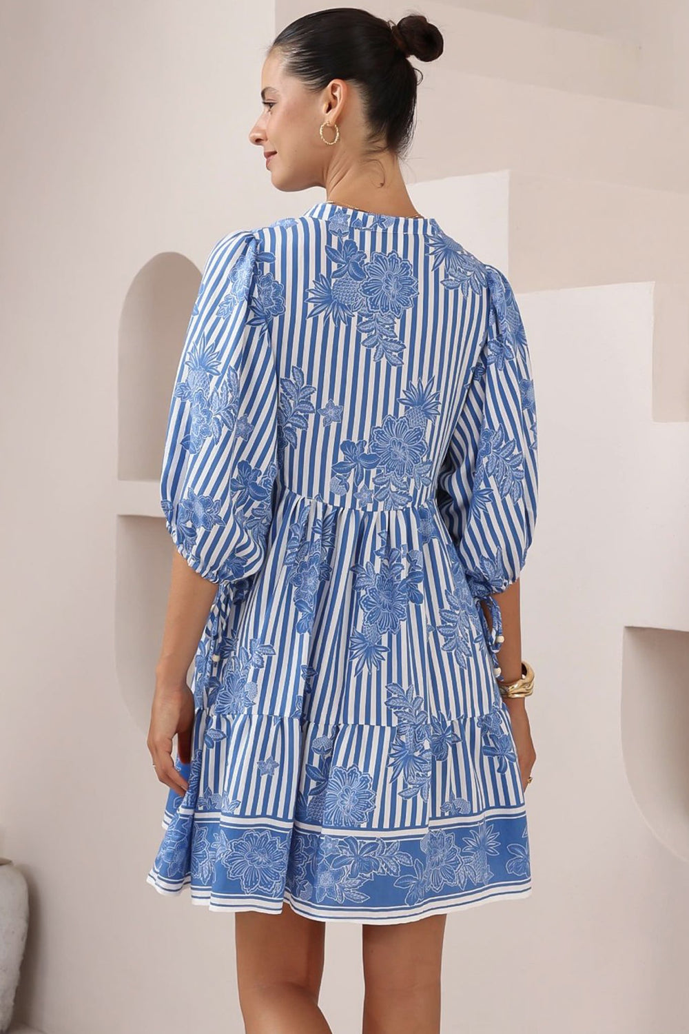 Lea Mini Dress - 3/4 Sleeve Babydoll Dress in Keller Print