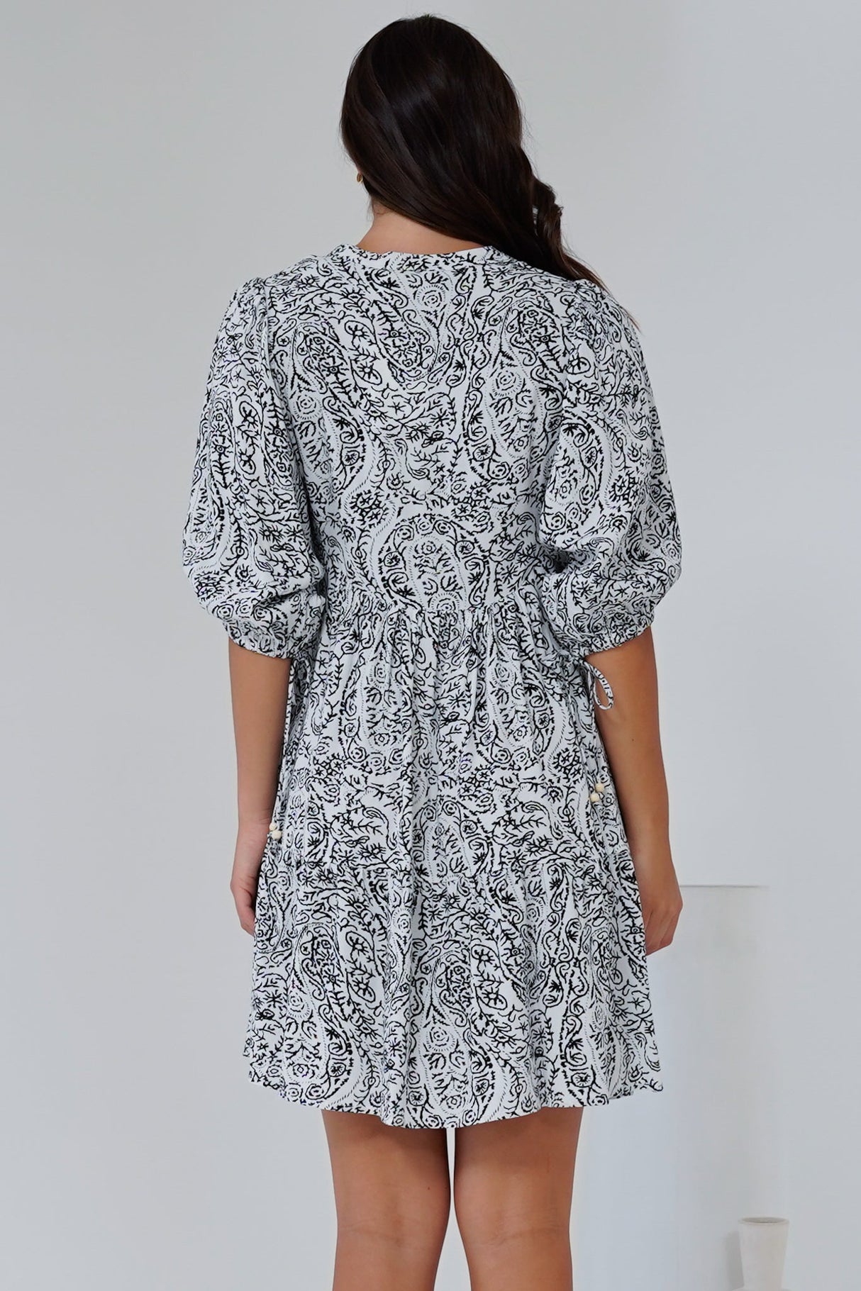 Lea Mini Dress - 3/4 Sleeve Babydoll Dress in Linetti Print