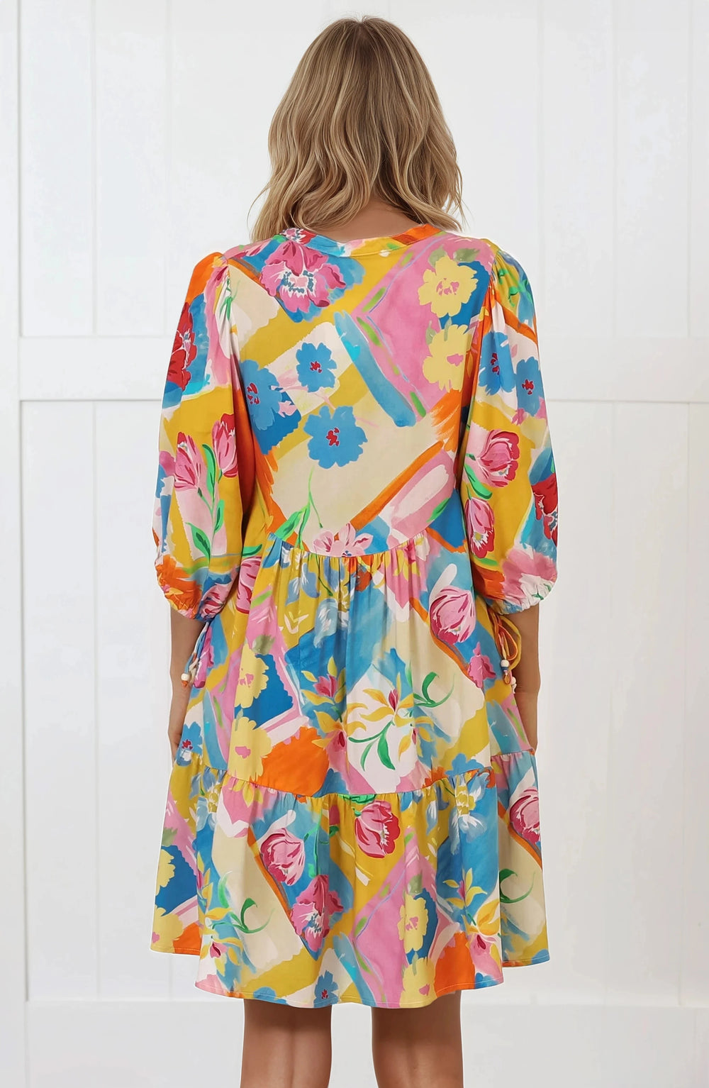 Lea Mini Dress - 3/4 Sleeve Babydolll Dress in Seraphina Print