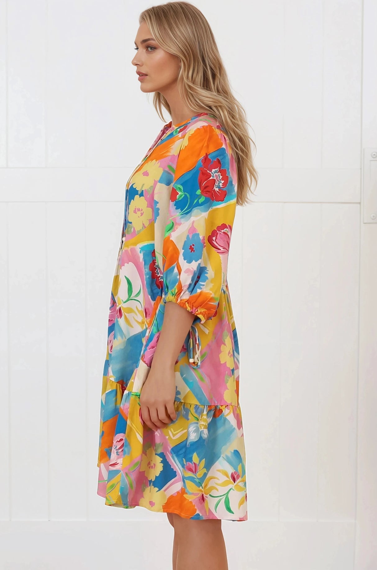 Lea Mini Dress - 3/4 Sleeve Babydolll Dress in Seraphina Print