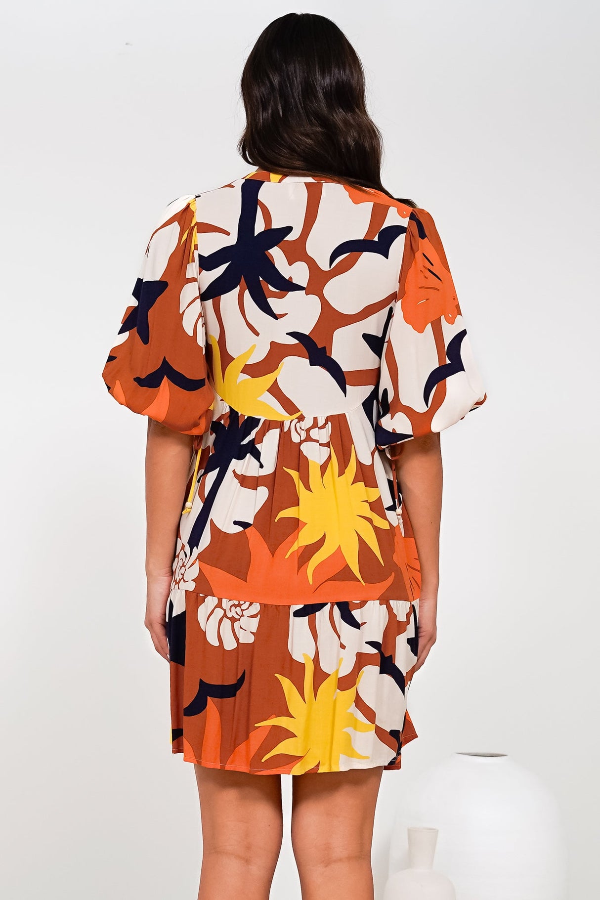 Lea Mini Dress - 3/4 Sleeve Babydoll Dress in Simba Print