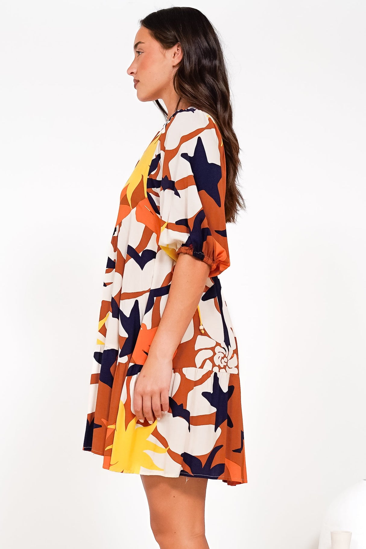 Lea Mini Dress - 3/4 Sleeve Babydoll Dress in Simba Print