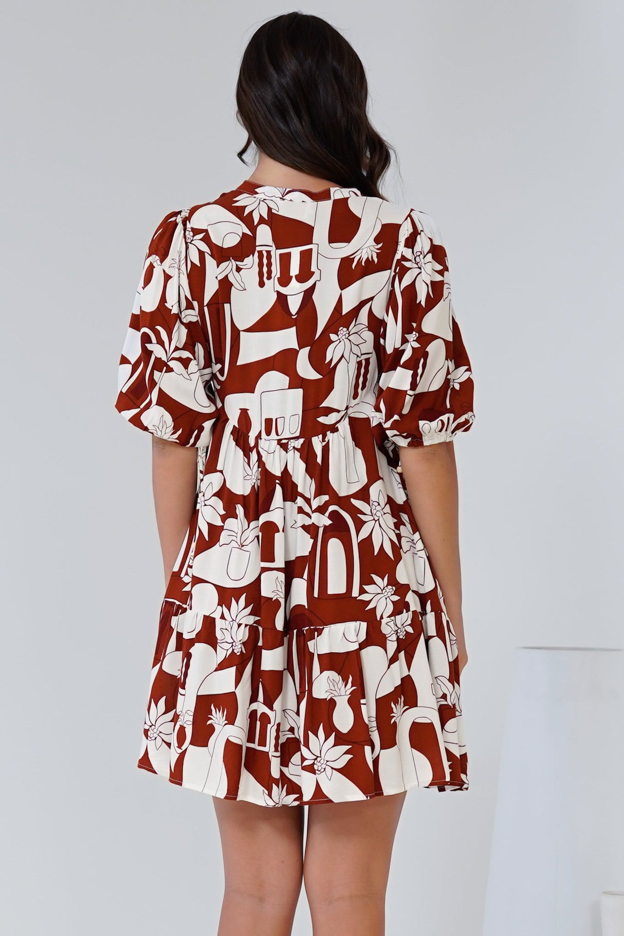 Lea Mini Dress - 3/4 Sleeve Babydoll Dress in Tayla Print