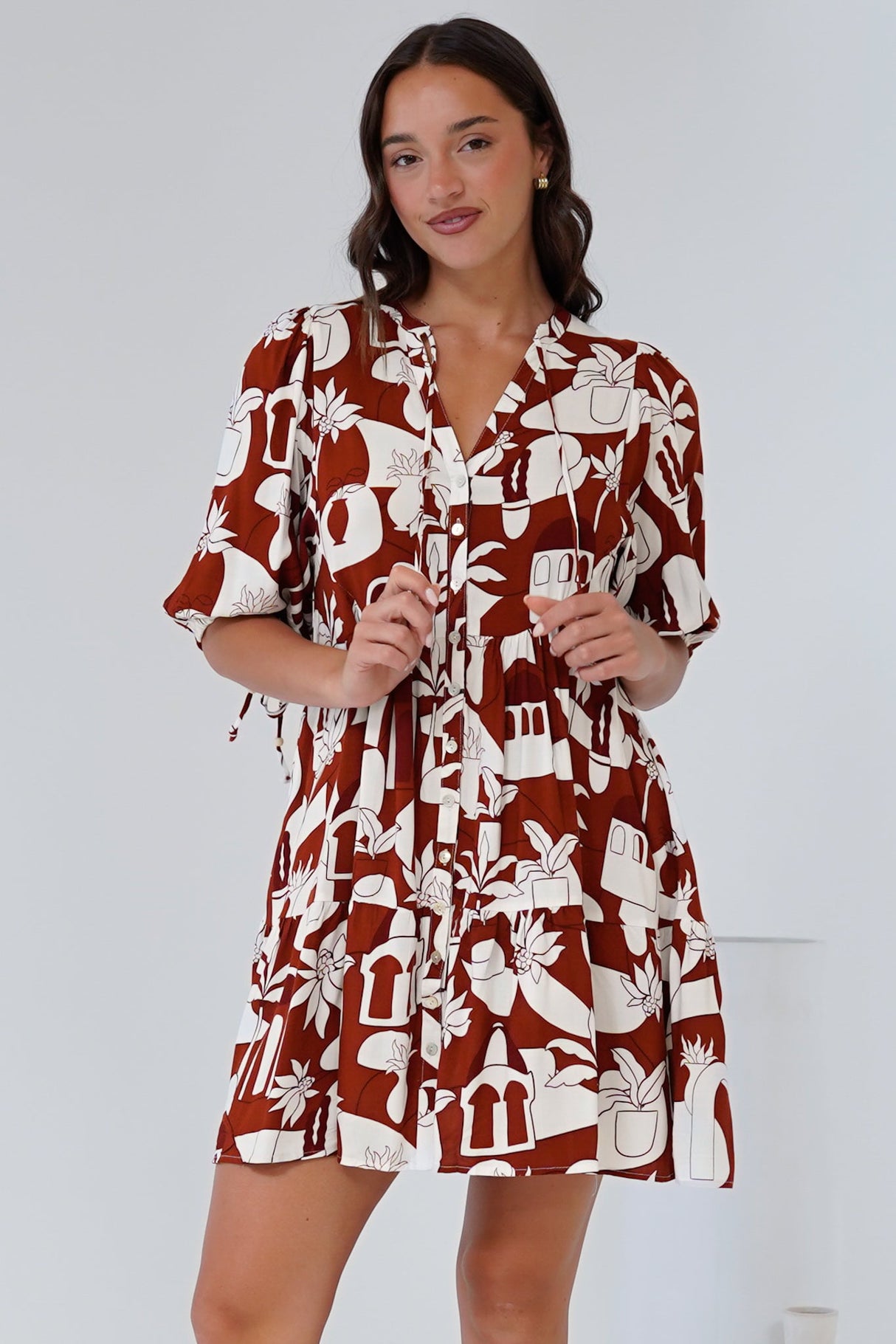Lea Mini Dress - 3/4 Sleeve Babydoll Dress in Tayla Print
