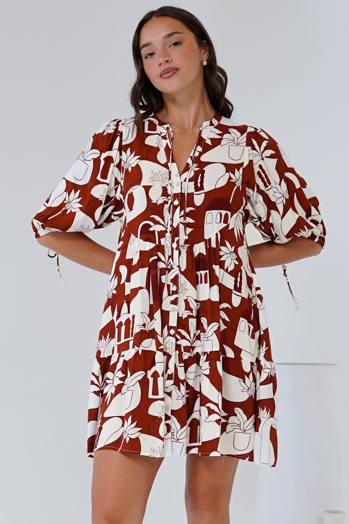 Lea Mini Dress - 3/4 Sleeve Babydoll Dress in Tayla Print