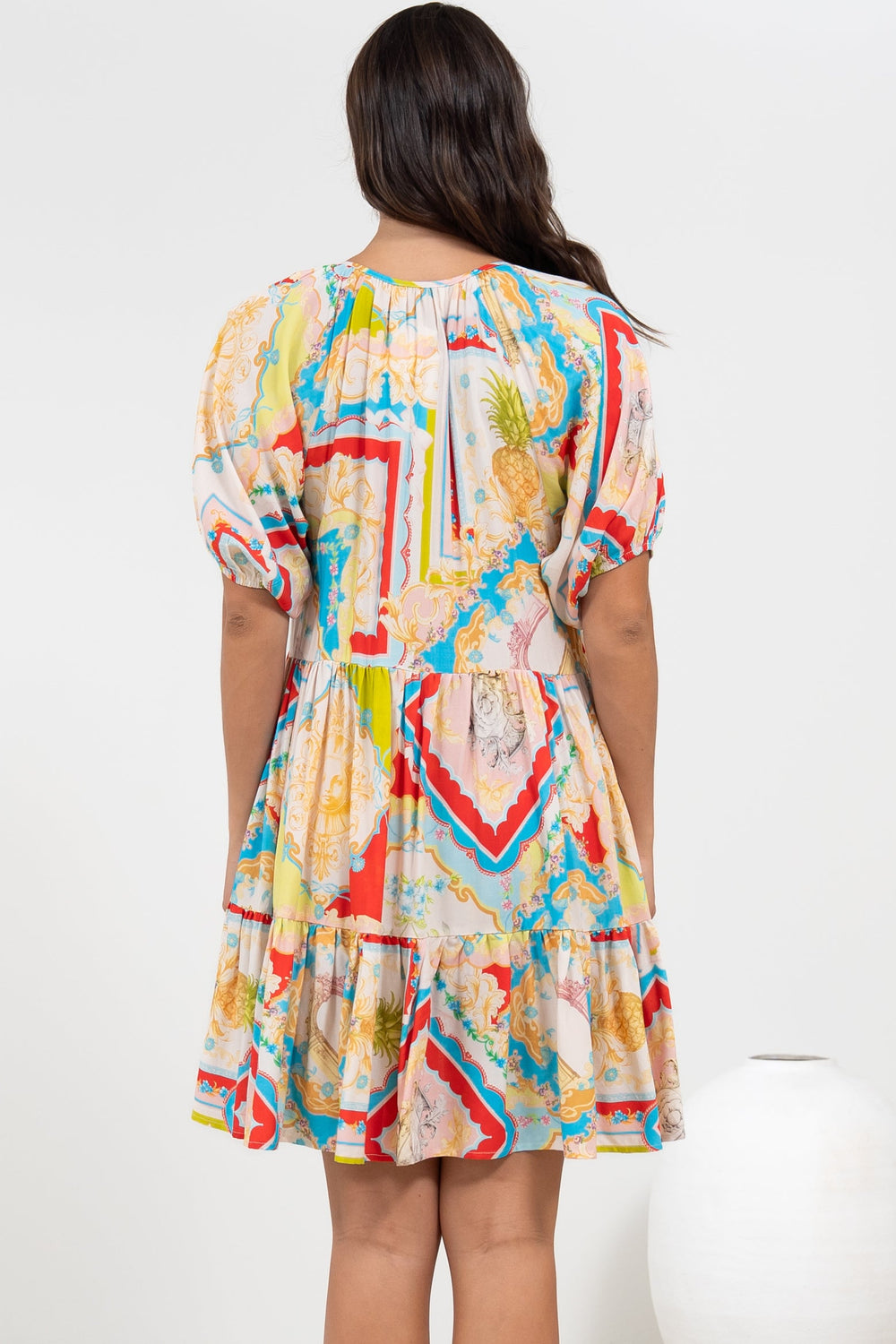 Lia Mini Dress - Balloon Sleeve Smock Dress in Ecoya Print