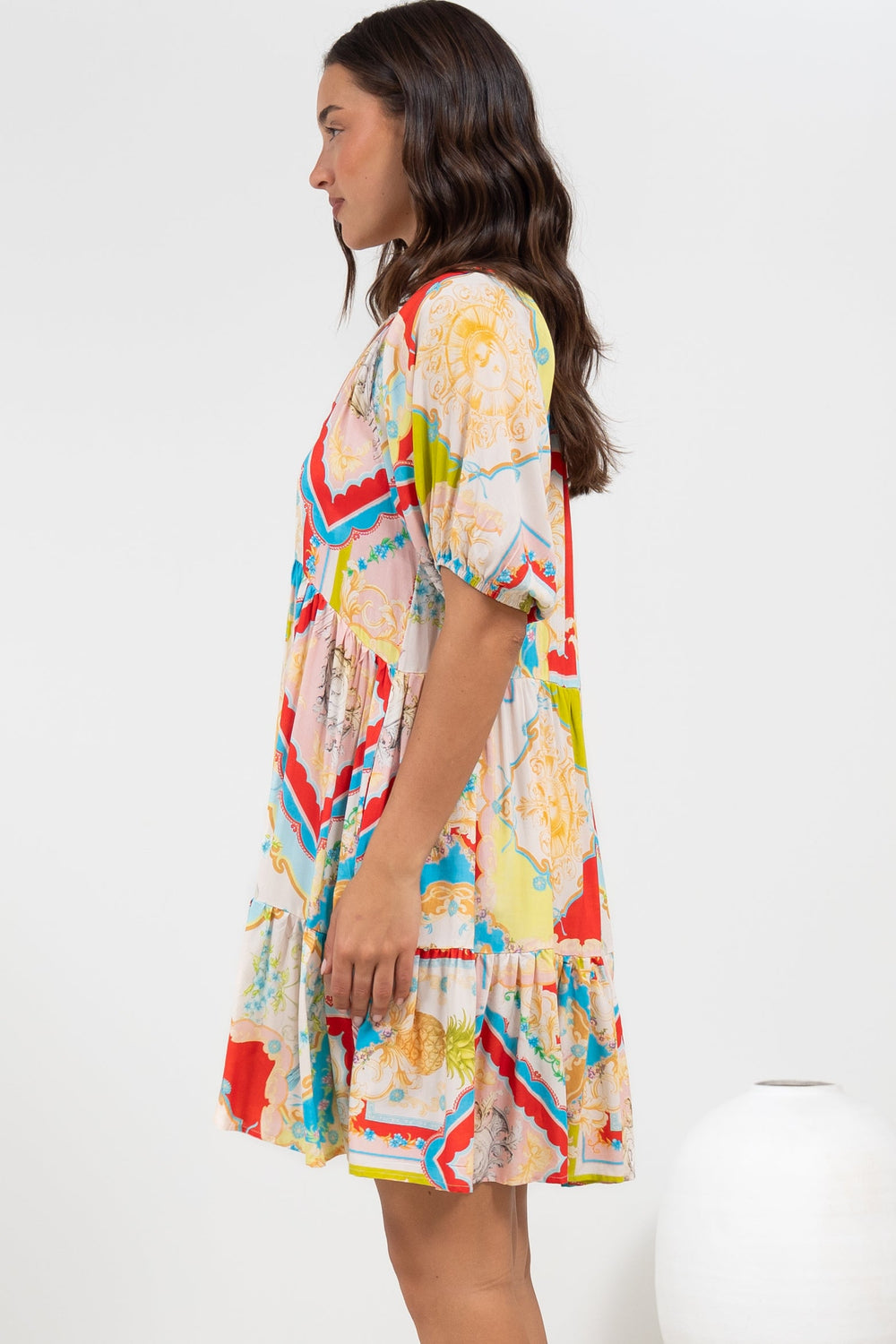 Lia Mini Dress - Balloon Sleeve Smock Dress in Ecoya Print