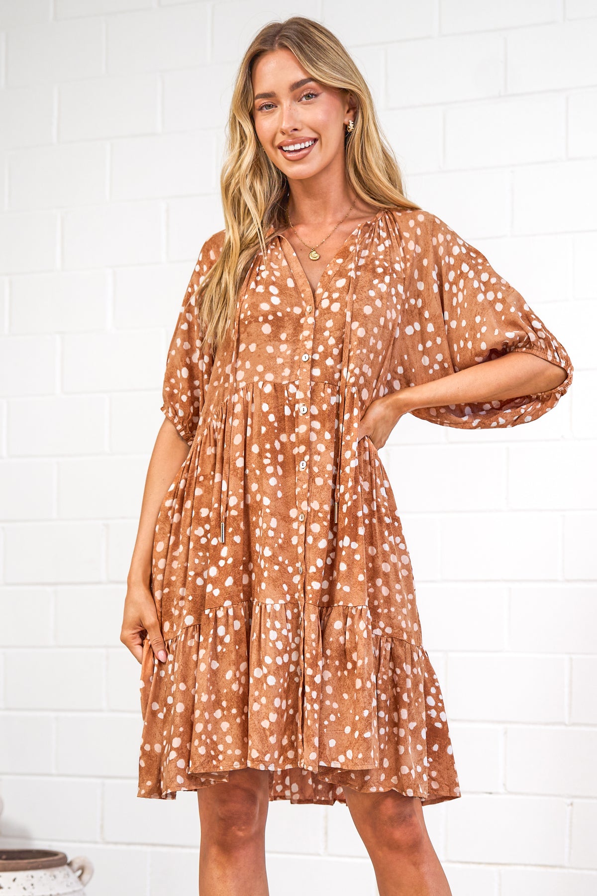Lia Mini Dress - Balloon Sleeve Smock Dress in Lilwen Print