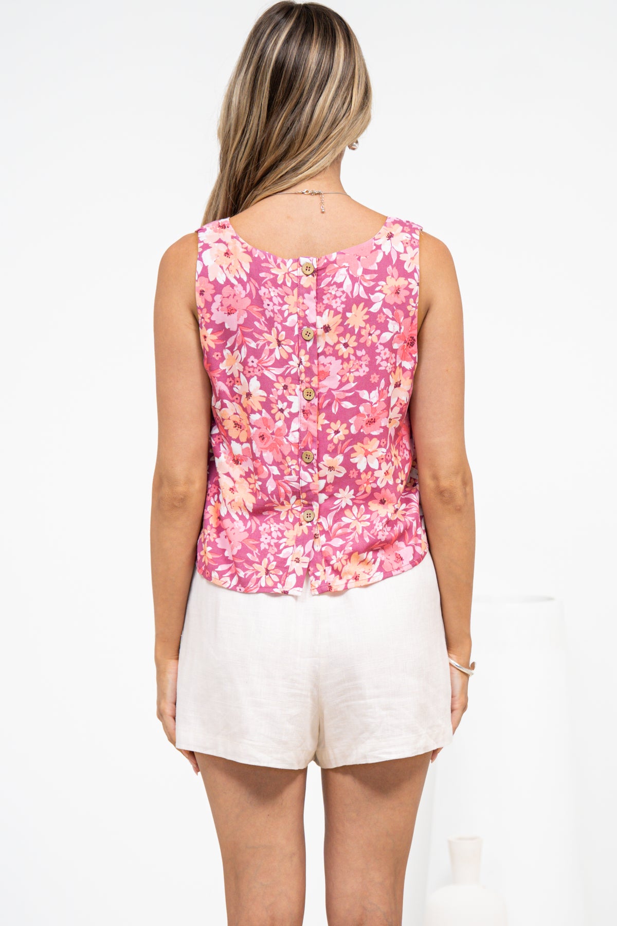 Lilas Top - Square Neck Top with Button Back Placket in Doralee Print