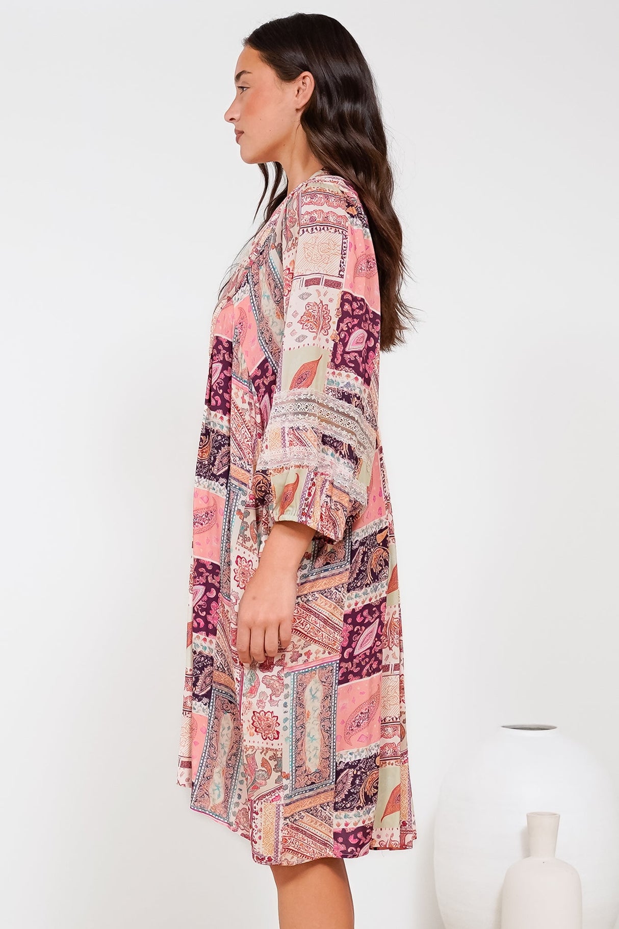 Linden Mini Dress - Mandarin Collar Slimline Smock Dress in Royce Print