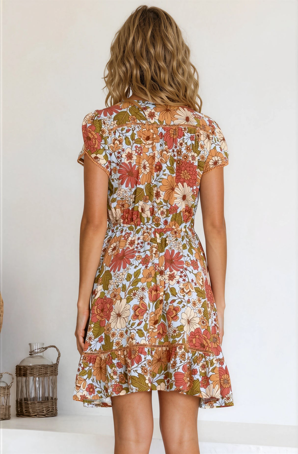 JAASE - Lizzie Mini Dress: Butterfly Cap Sleeve Button Down Dress with Pockets in Mimosa Print