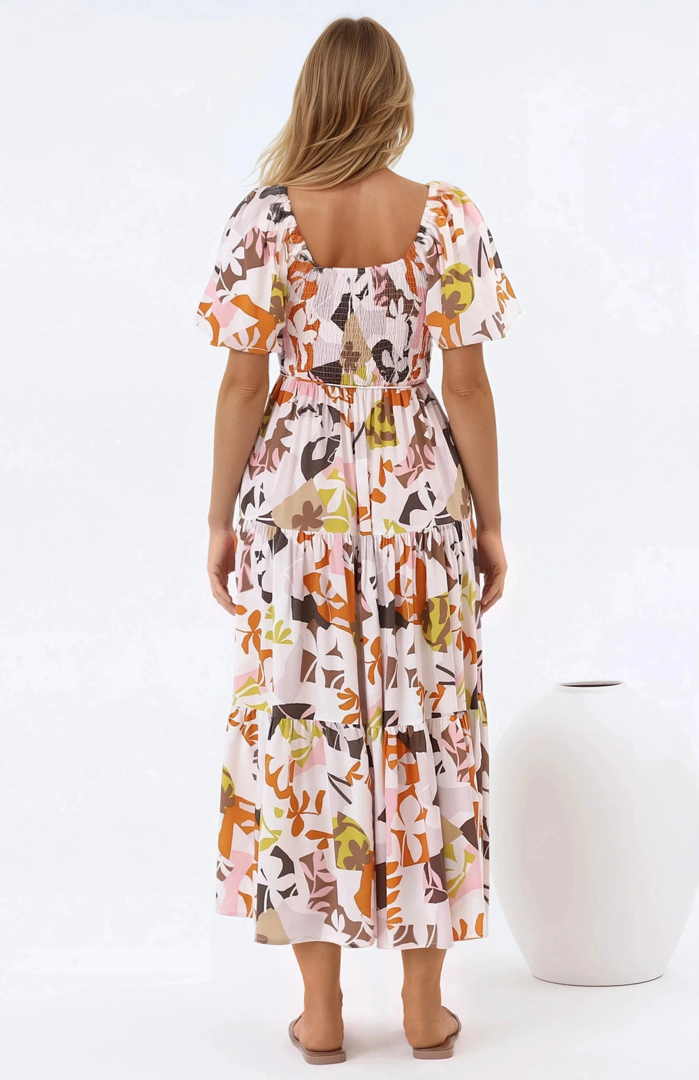Lolitta Midi Dress - On or Off Shoulder Elasticated Bodice Dress in Irisa Print
