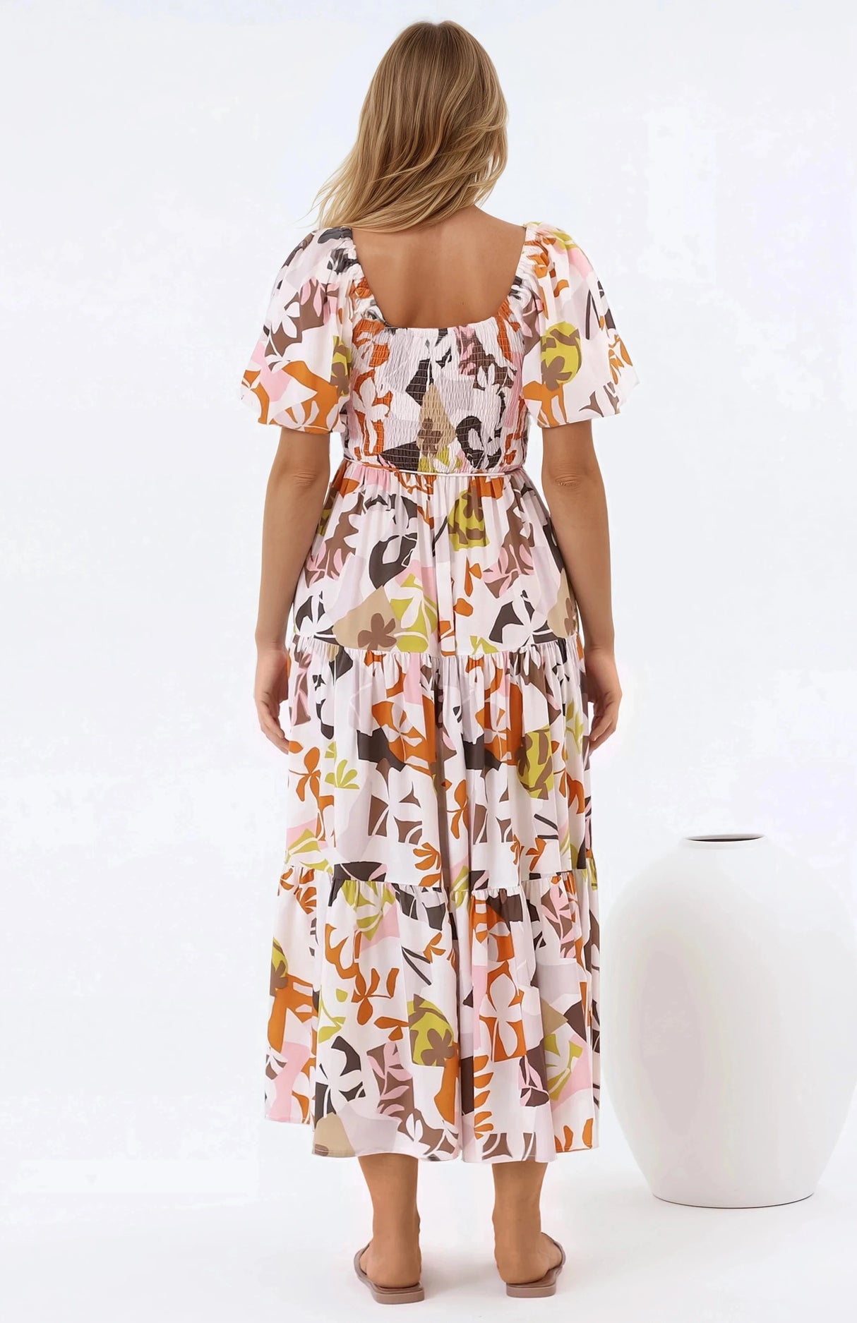 Lolitta Midi Dress - On or Off Shoulder Elasticated Bodice Dress in Irisa Print
