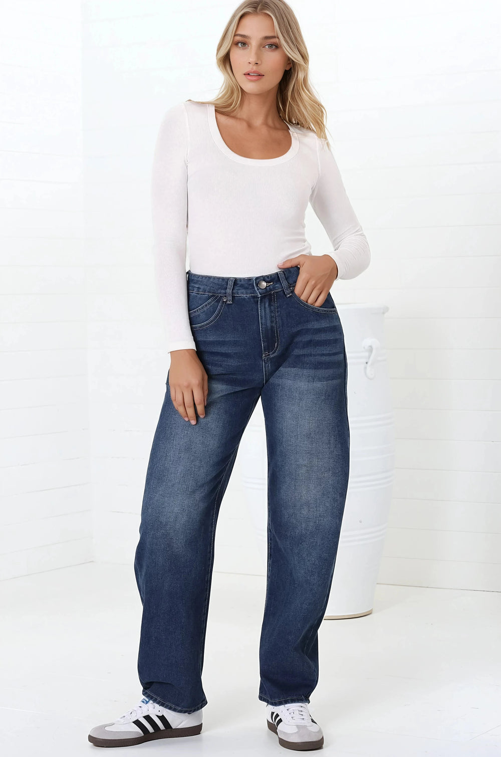 Luca Jeans - Whiskers Relaxed Barrel Jean in Dark Denim
