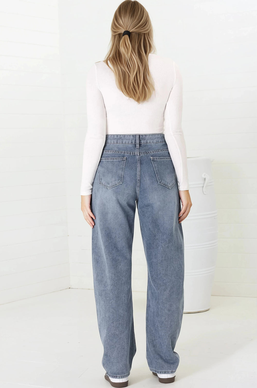 Luca Jeans - Whiskers Relaxed Barrel Jean in Stone Wash Denim